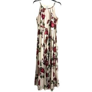 Alexa B Nites Red Rose Floral Maxi Dress Romantic Rhinestone Shimmer Women's  8